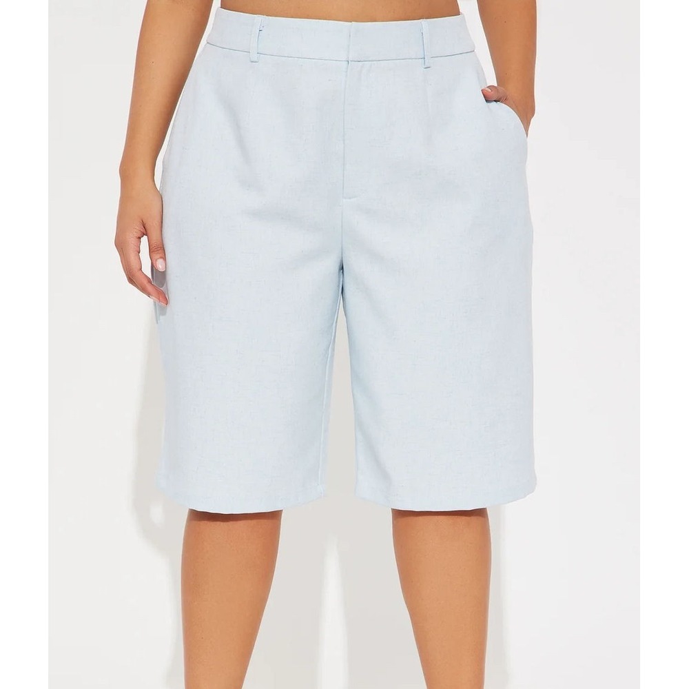 Fashion Nova Women's Paloma Linen Blend Bermuda Shorts - Light Blue - Small